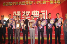 我司获得“第四届中国表面处理行业电镀十佳之2009年度十佳电镀国外及地区品牌”荣誉称号